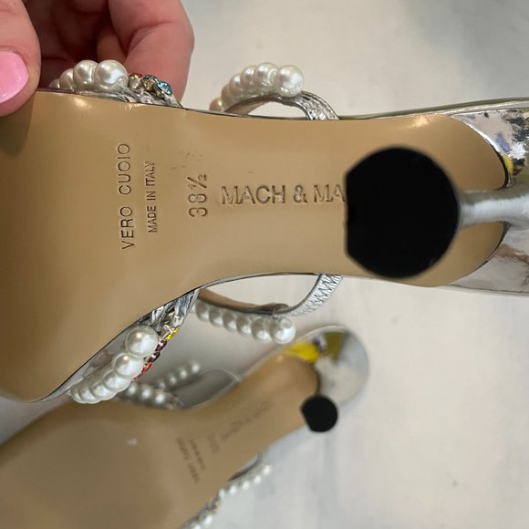 MACH & MACH Slip On Mule Diamond Of Elizabeth  Pearl Pointed Toe Stiletto Heels - Picture 11 of 11